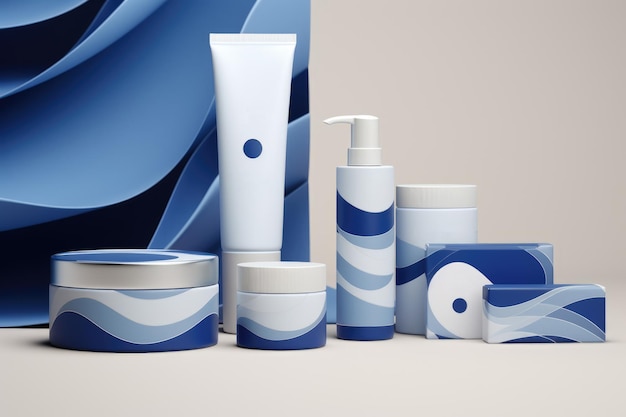 Set di bottiglie e contenitori cosmetici con motivi minimalisti Mockup per il branding