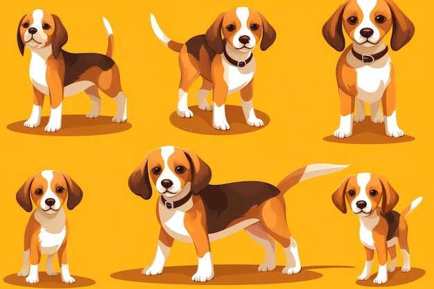 set di cani beagle in posizioni diverse