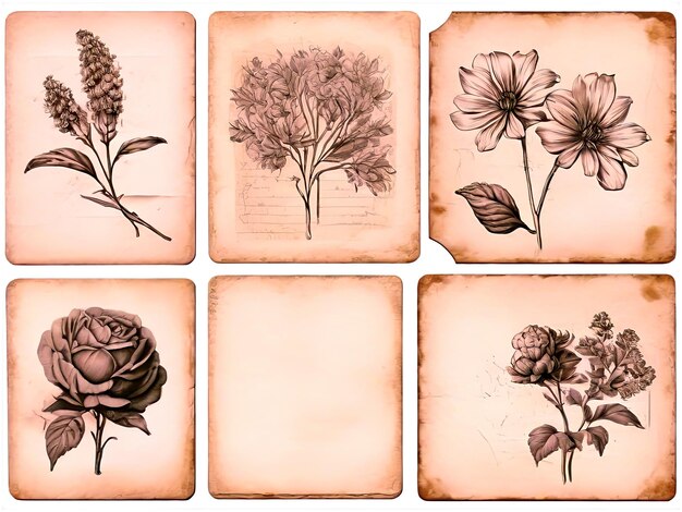 set di carte dipinte vintage elementi botanici