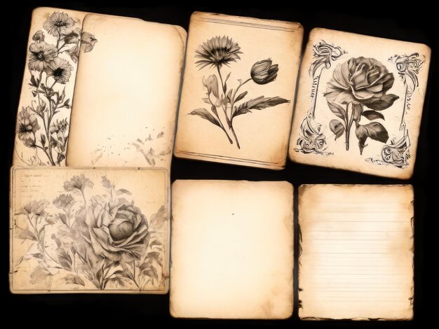 set di carte dipinte vintage elementi botanici