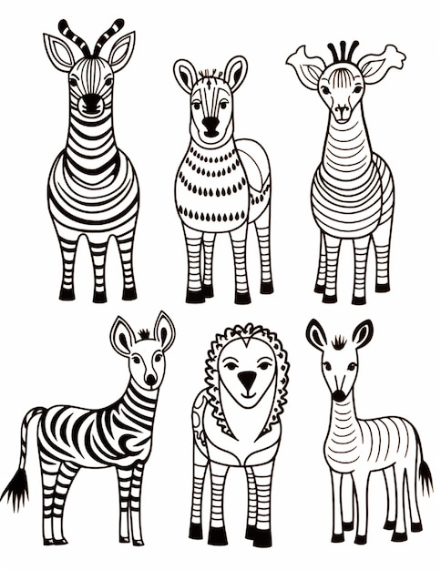 Set di cartoni animati zebra elefante asino zebra lepre e giraffa