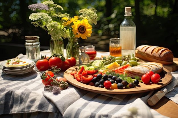 set di cibo sul tappetino da picnic in giardino 1