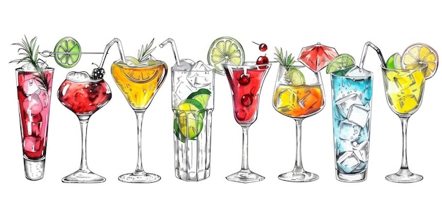 Set di cocktail e bevande alcoliche disegnate a mano