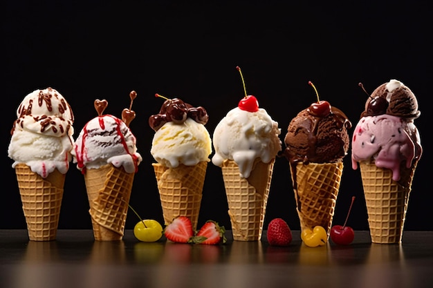 Set di coni gelato colorati su sfondo bianco