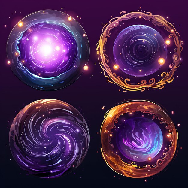 Set di Cosmic Mystery Design Spiral Galaxy Shape Iridescent Materia Icons Frame Clipart Tshirt 4K