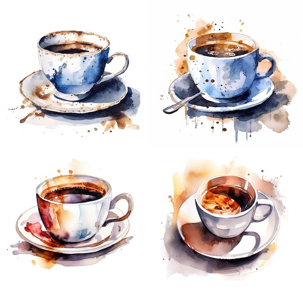 set di disegno cappuccino disegnato a mano da caffè