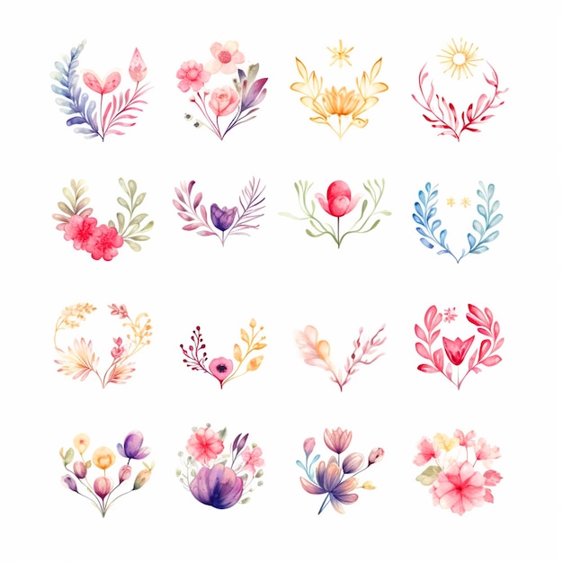 Set di distintivi floreali ad acquerello con spazio per il testo di copia.