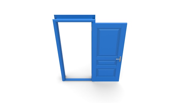 Set di diverse illustrazioni 3d isolate per porte blu su sfondo bianco