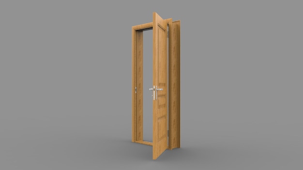 Set di diverse porte in legno isolate 3d rendering di illustrazioni su sfondo bianco