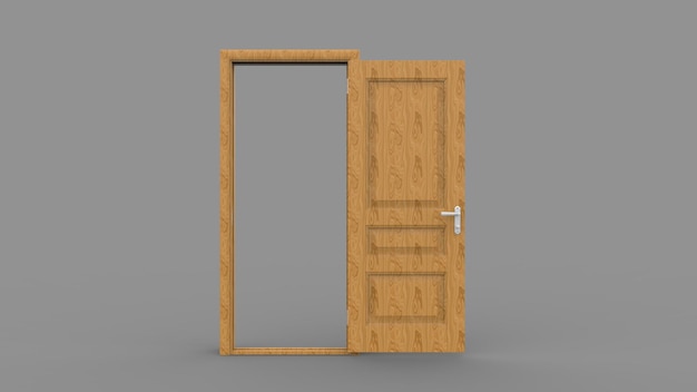 Set di diverse porte in legno isolate 3d rendering di illustrazioni su sfondo bianco