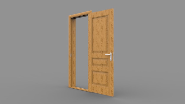 Set di diverse porte in legno isolate 3d rendering di illustrazioni su sfondo bianco