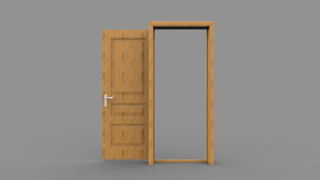 Set di diverse porte in legno isolate 3d rendering di illustrazioni su sfondo bianco