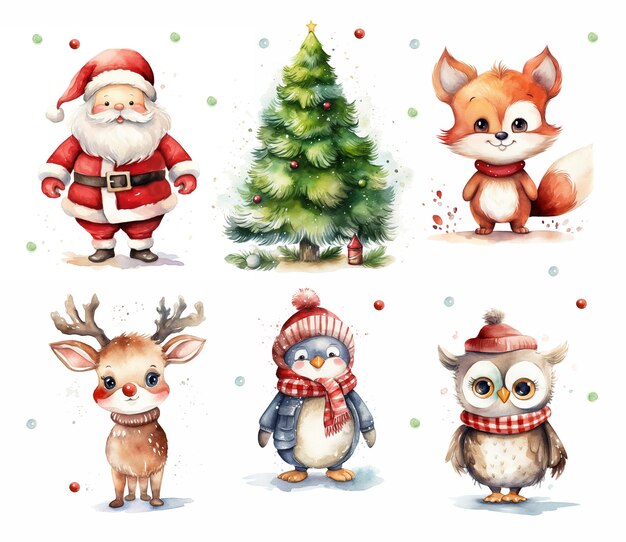 Set di elementi di acquerello natalizio Vacanze clipart per adesivo per cartoline natalizie