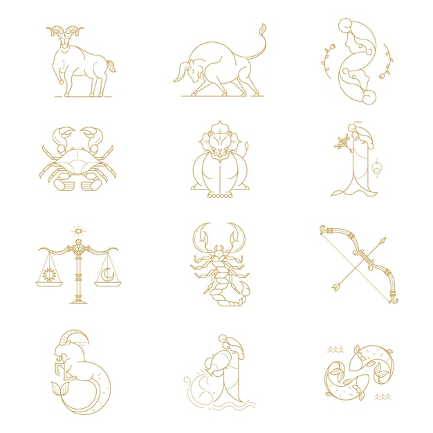 Set di elementi di progettazione dei segni zodiacali dorati