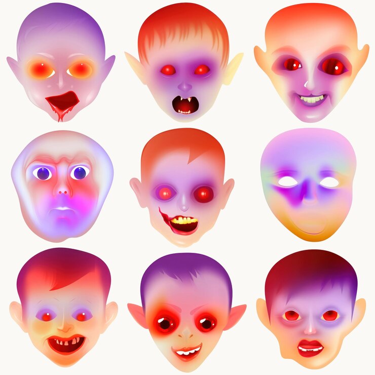 Foto set di elementi di progettazione di maschere da halloween inquietanti