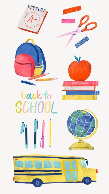 Set di elementi illustrativi di ritorno a scuola