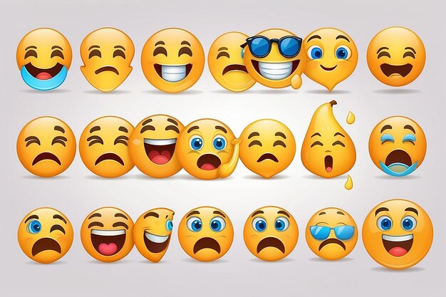 Set di emoji con umore triste e felice