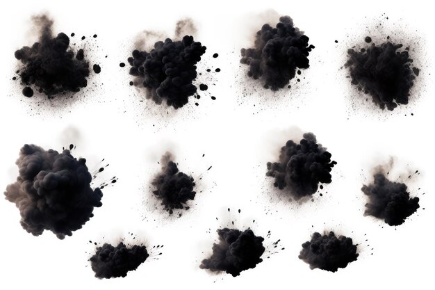 Set di esplosioni nere isolate su sfondo bianco