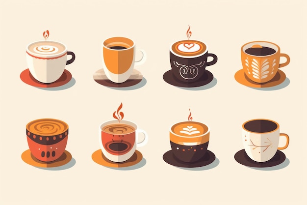 Set di Espresso Cappuccino Latte Americano Macchiato AI generato