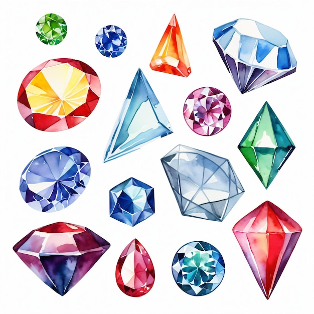 Set di fasci di acquerello degli elementi delle gemme di cristallo colorate set clipart