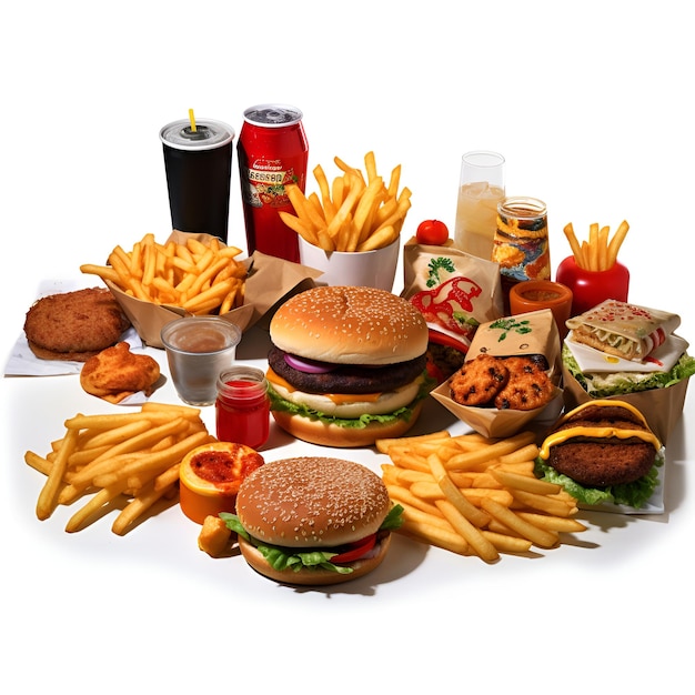 Set di fast food su sfondo bianco