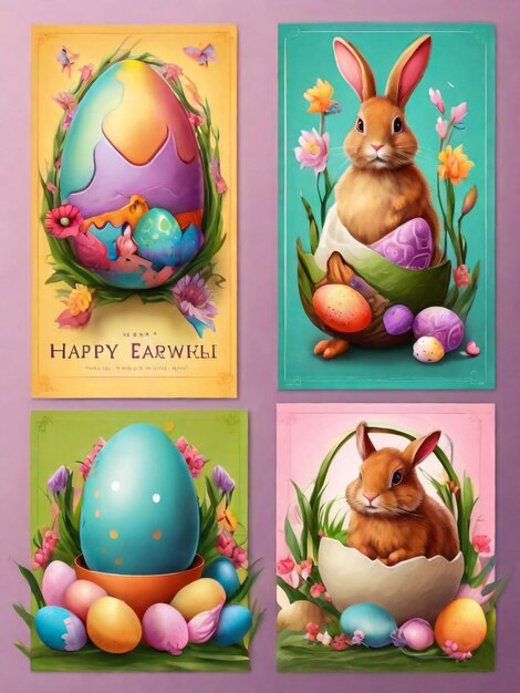 Set di felicità di Pasqua con uova di coniglio di Pasqua e fiori Illustrazione vettoriale