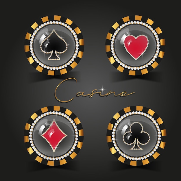 Set di fiches da casinò con cuore e diamante a forma di vanga