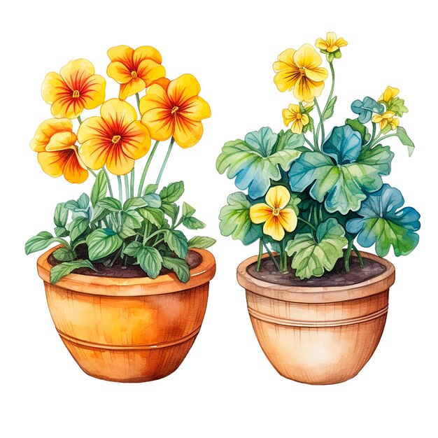 set di fiori domestici in vasi acquerello disegno carine illustrazioni di piante e fiori