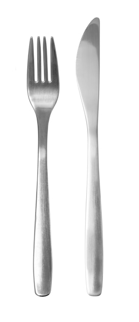 Set di forchetta, coltello isolato su bianco, con tracciato di ritaglio