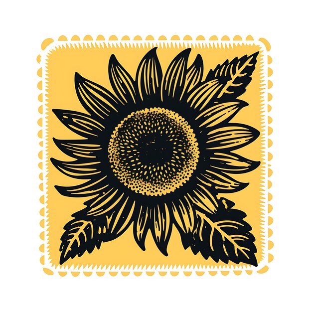 Set di francobolli di girasole con decorazioni monocromatiche di api di colore giallo Disegni di tatuaggi di magliette Clipart