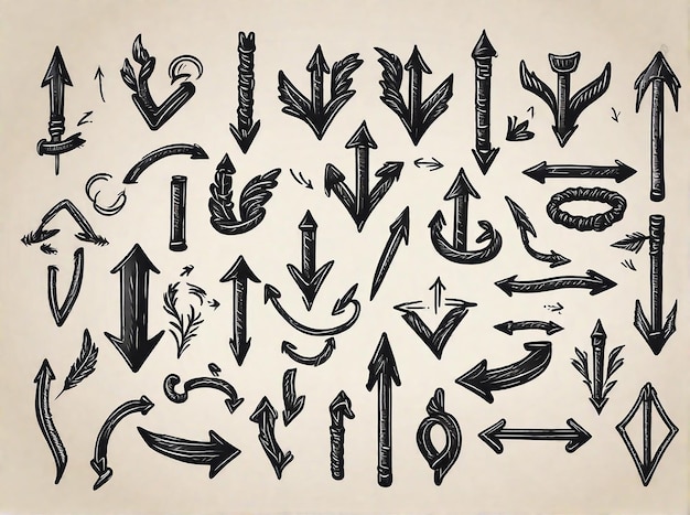 Set di frecce disegnate a mano Illustrazione vettoriale di un set di frecce