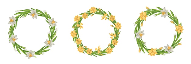 Set di ghirlande di narcissi in acquerello Acquerello primavera vintage modello di biglietto di auguri di Pasqua