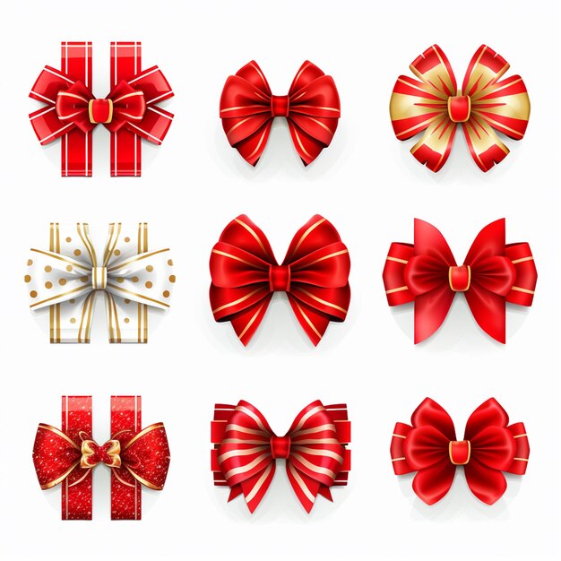 Set di icone bellissimi archi di Capodanno su scatole di diverse forme