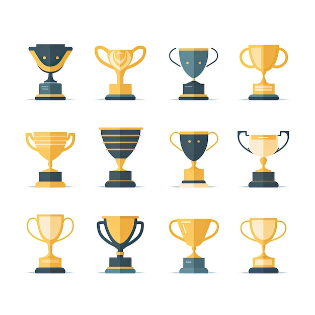 Set di icone della coppa del trofeo Illustrazione piatta delle icone vettoriali della coppa del trofeo per il web design