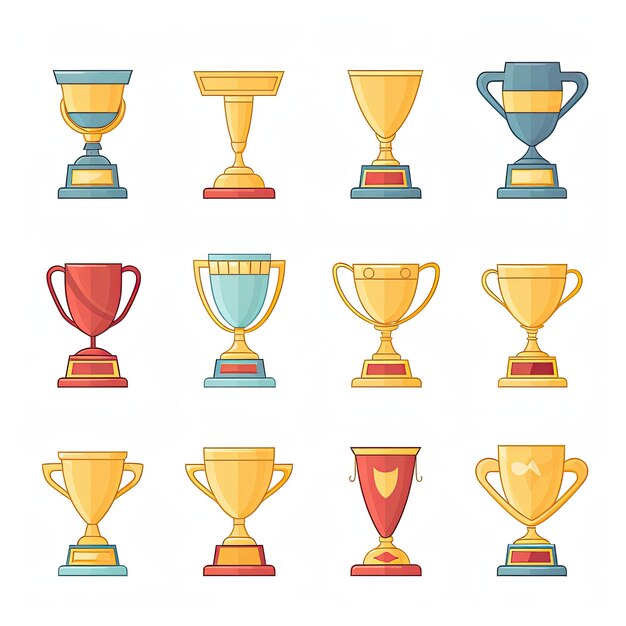 Set di icone della coppa del trofeo Illustrazione piatta delle icone vettoriali della coppa del trofeo per il web design