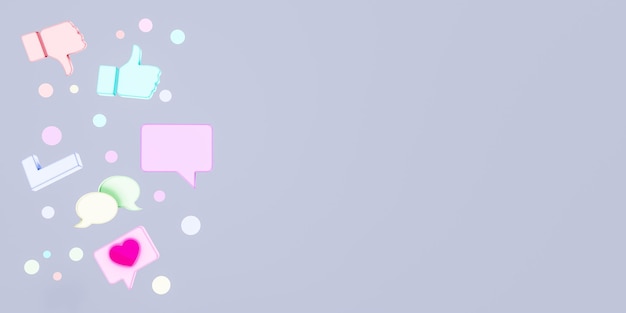 Set di icone di conversazione su sfondo viola con copia spazio 3d rendering