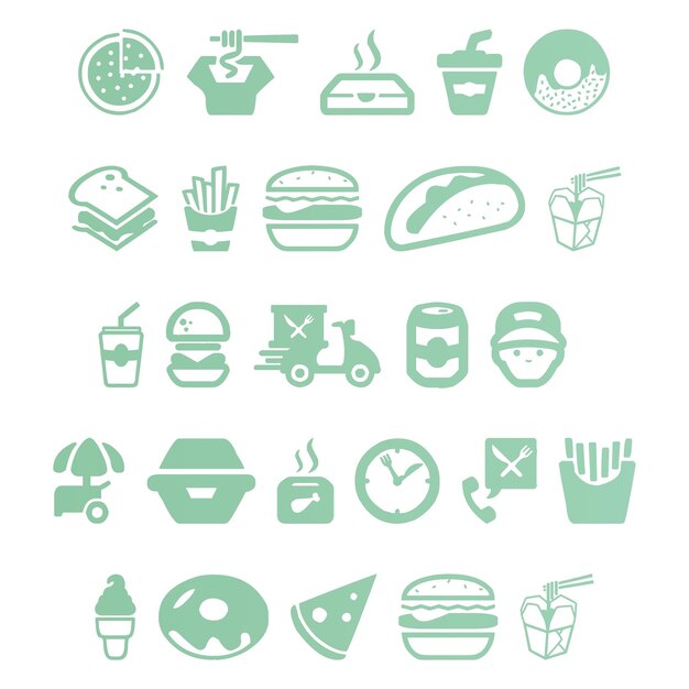 set di icone di fast food elementi effetto gradiente foto set vettoriale jpg