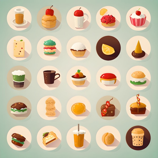 Set di icone di fast food Illustrazione vettoriale in stile flat design Eps 10