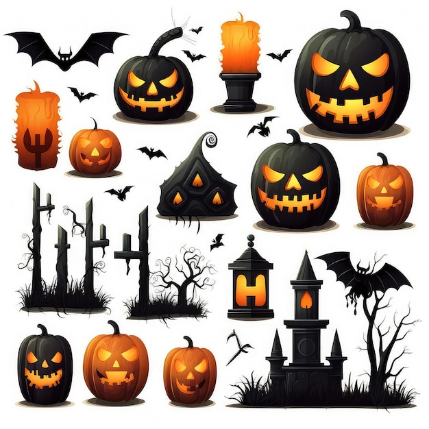 Set di icone di Halloween su sfondo bianco