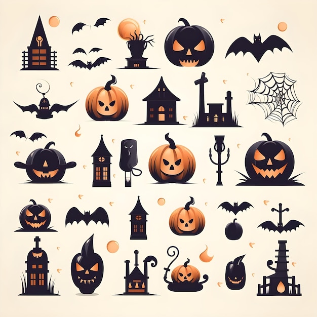 Set di icone di Halloween su un'illustrazione vettoriale di sfondo bianco