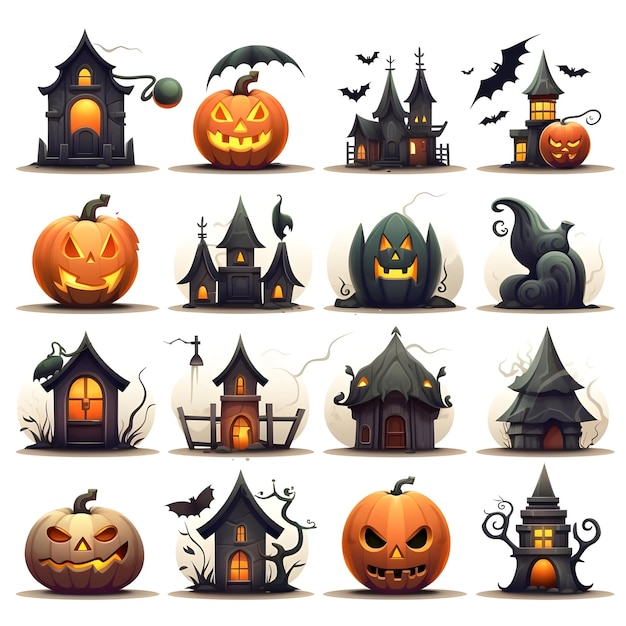 Set di icone di Halloween su un'illustrazione vettoriale di sfondo bianco