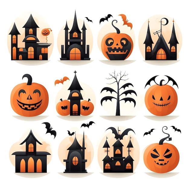 Set di icone di Halloween su un'illustrazione vettoriale di sfondo bianco