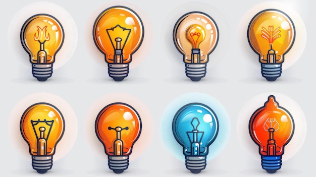 Set di icone di lampadine Moderni modelli di illustrazione isolati