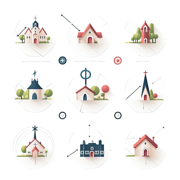 Set di icone di navigazione della mappa della città in stile piatto Illustrazione vettoriale