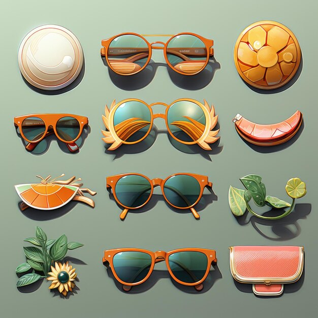 Set di icone estive occhiali da sole fiori