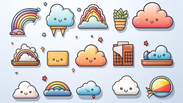 Set di icone nuvola illustrazioni vettoriali relative a online