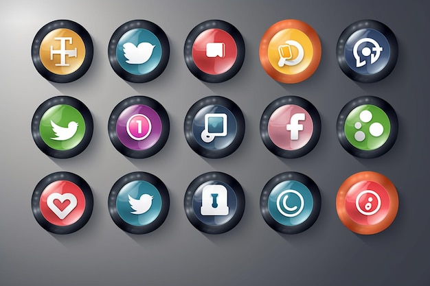 Set di icone social media isolato su grigio