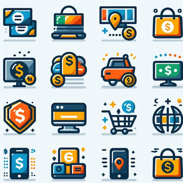 Set di icone vettoriali per lo shopping e il marketing online