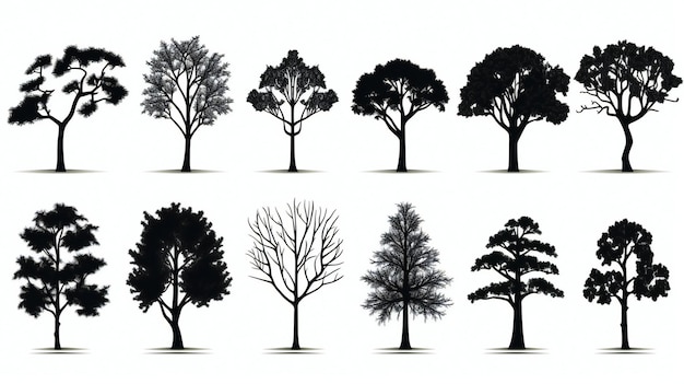 set di illustrazione di silhouette nera di un albero