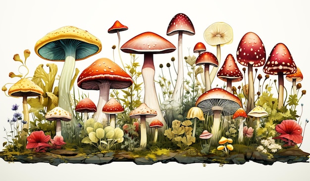 Set di illustrazioni di funghi generato dall'intelligenza artificiale